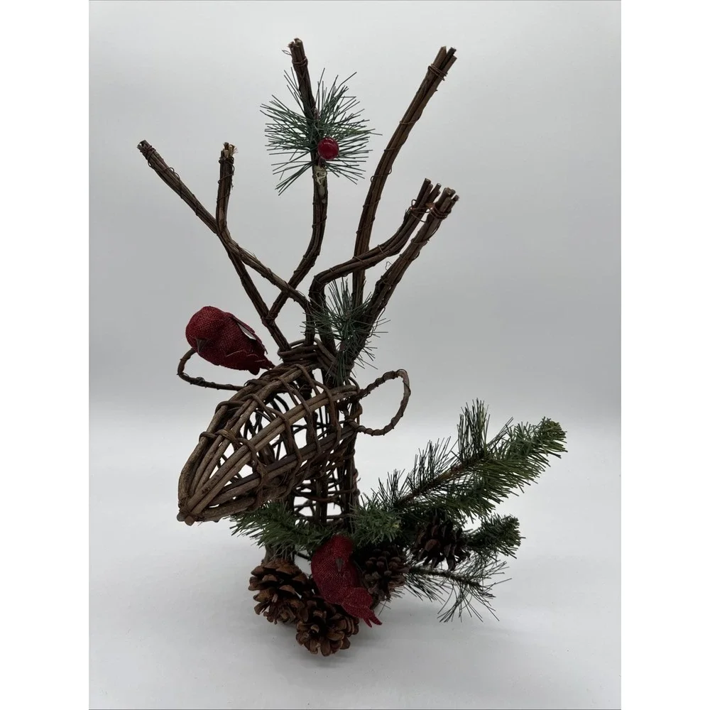 Reindeer Rustic Wicker Deer Tree Topper Or Stand Alone 17.5